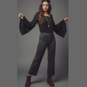 Free People Black Dreams Like These Eyelet Lace Embroidered Bodysuit Size Medium
